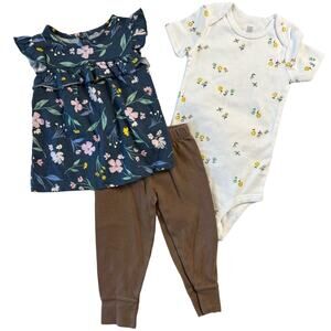 Girl Set of 3 Items 18 Months Basics Floral Onesie